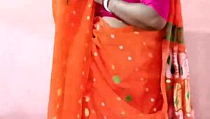 chubby indian woman in saree posing