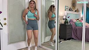 sexy milf gym workout clothes try on haul - sfw - tabithaxxx