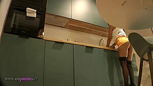 Panties Flash Of A Cute Sexy Housewife In High Heels And Stockings