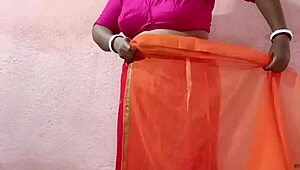 chubby indian woman in saree posing