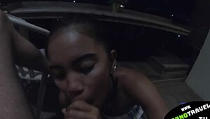 Petite Thai Girl Sucks My Cock on the Balcony with Friends Nearby. Outdoor Fun Turns Wild and Hot!