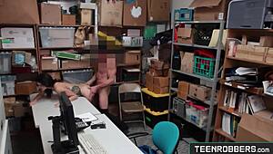 hot teen shoplifter in lingerie gets fucked by guard at office
