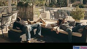 Popstar gets her mouth and pussy fucked by big cocks in threesome