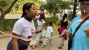 Brazilian Young 18+ Girls on Leashes in Sao Paulo Street Display