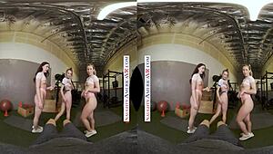 naughty america babes kyler quinn and paige owens dominate gym stud with petite licking action