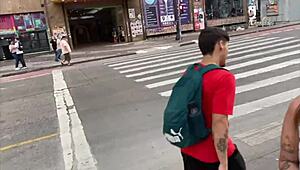 Brazilian Young 18+ Girls on Leashes in Sao Paulo Street Display