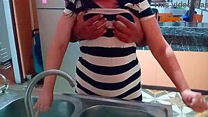 My stepsons friend came over to fuck me while I was washing dishes, it was so wet and huge.