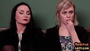 bound booty babe dominated in threesome before cumshot