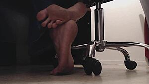 Sneaky Voyeur Boy Watches Dirty Soles and Crunching Toes Under Desk from Fat BBW Mistress