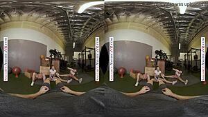 naughty america babes kyler quinn and paige owens dominate gym stud with petite licking action