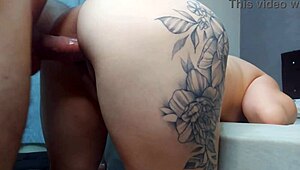 Tattooed Latina wife cheats, roughly fucks husband's old friend