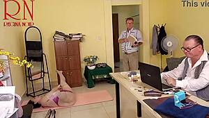 regina noir does yoga in office