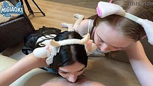 juicy threesome experience with two step sisters in group setting