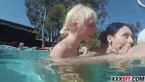 best friends having a pool party