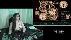 Brunette BBW with big natural tits and glasses explores the naked secrets in old clock game part 2.