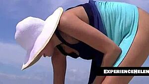 exhibitionist wife nikki brooks teases cuban beach voyeurs with sheer striptease.