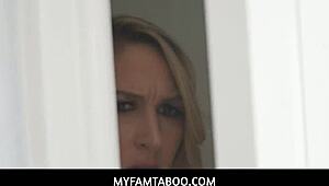 Big tits blonde milf stepmom joins taboo roleplay after catching latina teen stepdaughter Charley Hart and Serena Santos