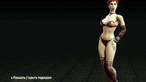 Redhead whore undresses, clothes ripped in game striptease with big tits ass