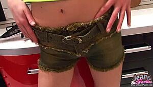 Teen valya strips in tiny jean miniskirt for neighbors