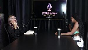 Client explores curiosity with Vicky Menage in sheer red lingerie and group play