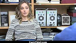 Detailed Scene of Blonde Teen Shoplifter Caught and Bent Over for Hardcore Fucking by Security Guard with Big Cock