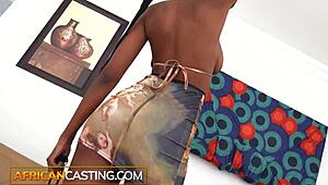 This naughty ebony teen is sucking big cock to get the job