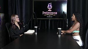 Client explores curiosity with Vicky Menage in sheer red lingerie and group play