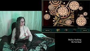 Brunette BBW with big natural tits and glasses explores the naked secrets in old clock game part 2.