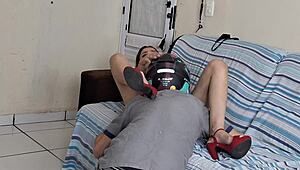 husband sends wife to receive delivery from motoboy only in panties