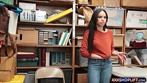 Caught the cute brunette shoplifter teen 18+ getting punished with a fuck?