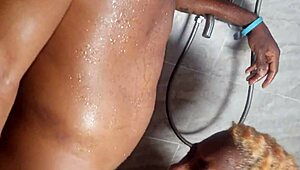 Couple has rough shower sex with big natural tits