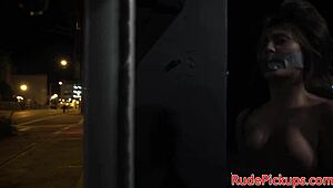 hey, gagged amateur gets picked up and drilled in bondage