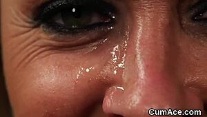 Horny beauty receives cumshot on face, devouring all in extreme blowbang