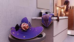 Mona Pleasures Herself In The Bathroom With A Slime Dildo, Long Hair Flowing.