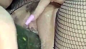 hot colombian latina milf uses cucumber in her wet pussy for close-up squirting orgasms