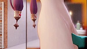 Mona Pleasures Herself In The Bathroom With A Slime Dildo, Long Hair Flowing.