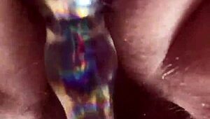 Hairy Pussy Glass Dildo Masturbation.