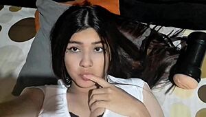 horny girl masturbates with toy!