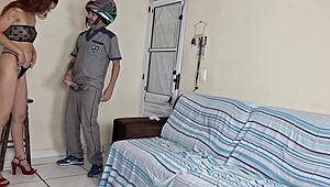 husband sends wife to receive delivery from motoboy only in panties