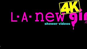 Beautiful Blonde with Braces Enjoys Relaxing Shower in 4K