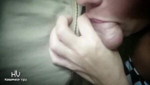 Sucking and licking daddy's balls in shorts