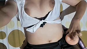 horny girl masturbates with toy!