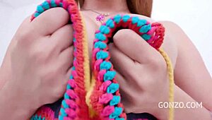 Spotted Bitch Moans in Double Anal and Pussy Action with Three Cocks.