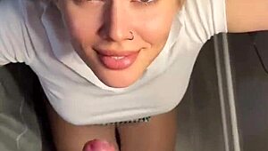 brunette sucking dick then cowgirl style pov with cheating student