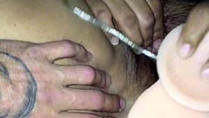 I watch my hot bbw latina girlfriend try two huge dildos