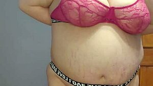 horny becca pleasures herself with dildo, big tits naked