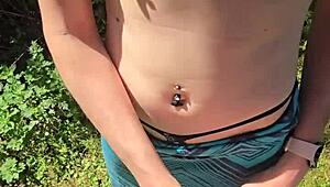 wife gives quick handjob on walk 😏 outdoors with husband