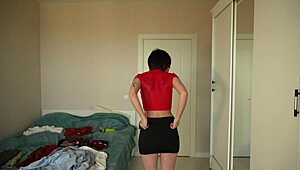 teen tries on new skirts and tops