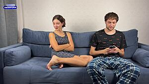 Step Sister Arousing Me with Suck and Handjob to Taste Cum