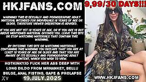 hotkinkyjo stretches her ass with a long dildo, causing gaping and prolapse